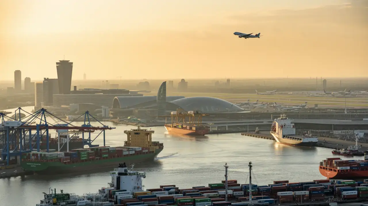 Image du port de Rotterdam et de l'aéroport Schiphol