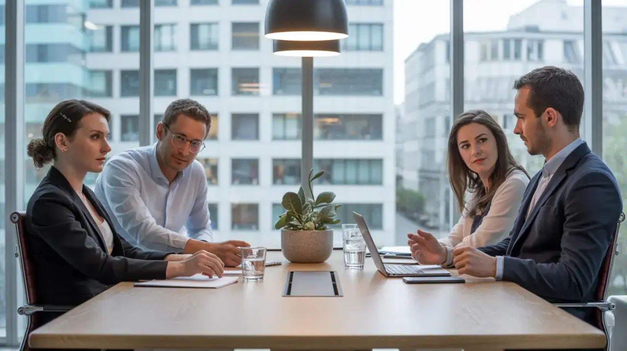 Photo de professionnels en réunion dans un bureau moderne zurichois
