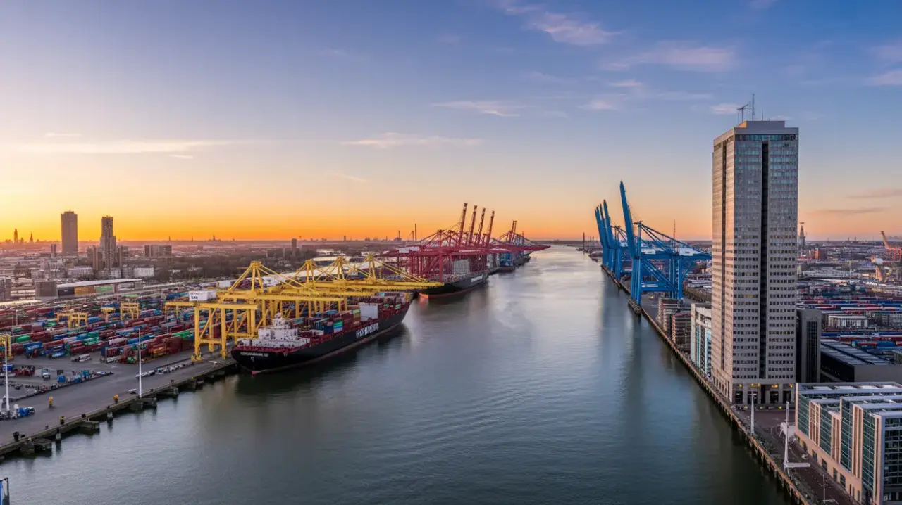 Photo panoramique du port de Rotterdam pour illustrer l'importance économique