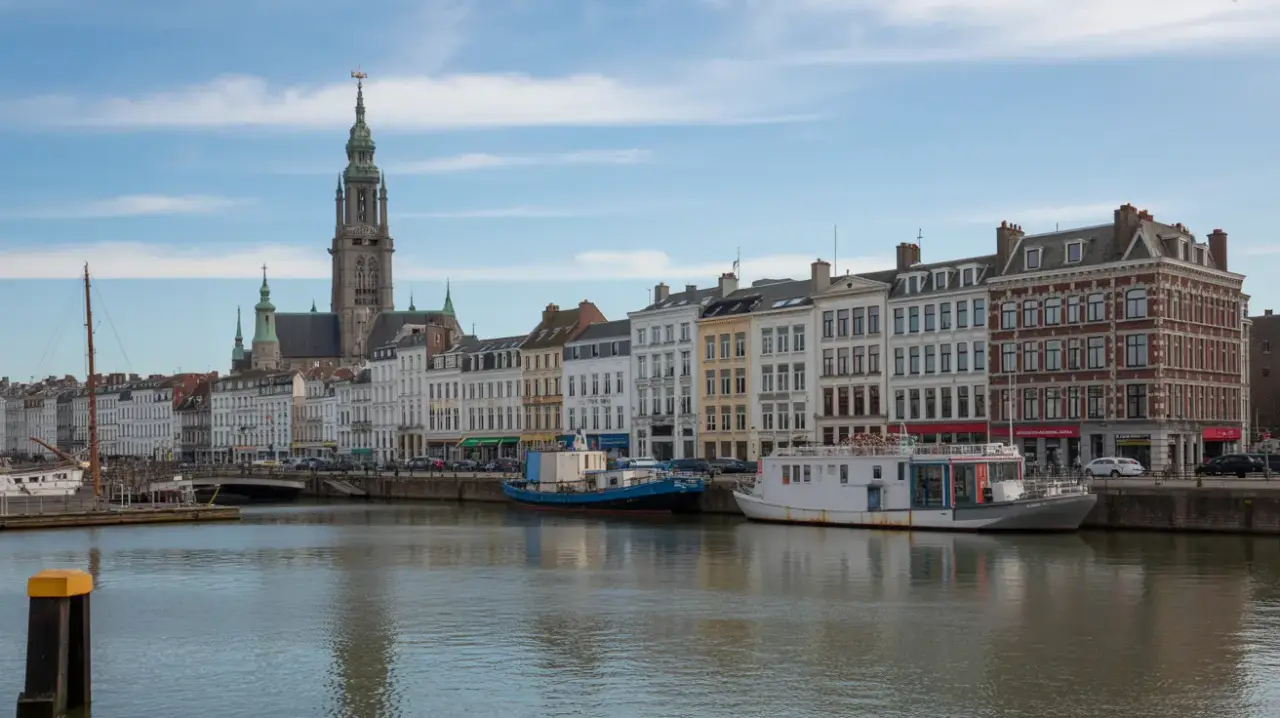 Photo du skyline d'Anvers avec le port en arrière-plan